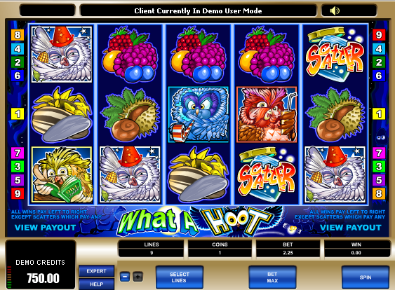 Haz click y juega el juego de tragamonedas gratis What a Hoot Juego de tragamonedas What a Hoot