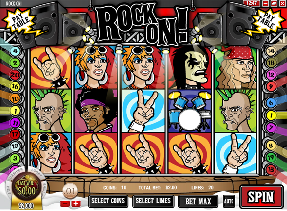 Haz click y juega el juego de tragamonedas gratis Rock On Rock On free slot game